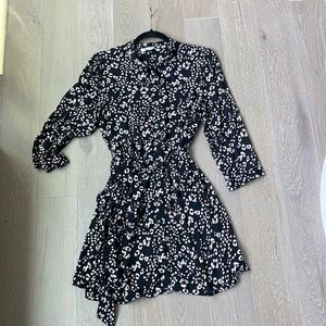 Zara black and white print collared mini dress